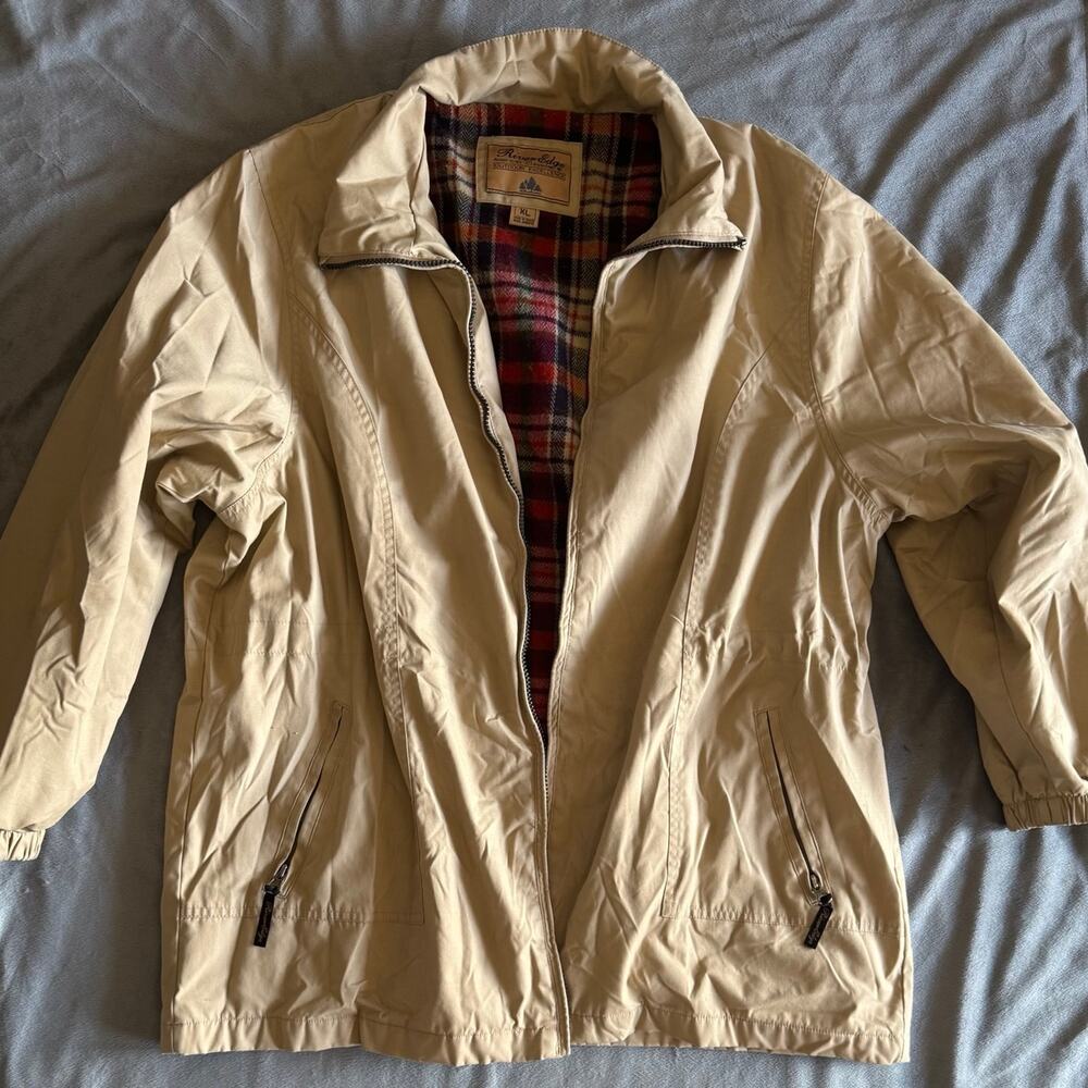River Edge Men’s XL Outdoor Khaki Flannel Line Jacket Windbreaker